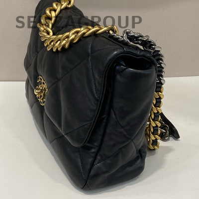 Chanel 19 Medium Lambskin Shoulder Bag Black Gold - Women's Fashion