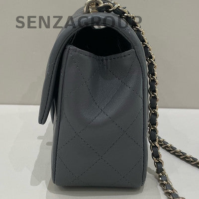 Chanel 23K Mini Grey Gold Chain Shoulder Crossbody Bag Classic Quilted