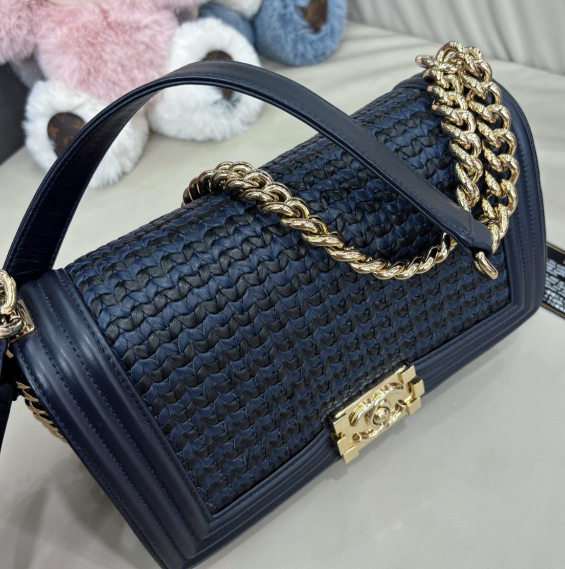Chanel Leboy MM Chain Shoulder Bag Crossbody Blue Gold Women Classic Fashion