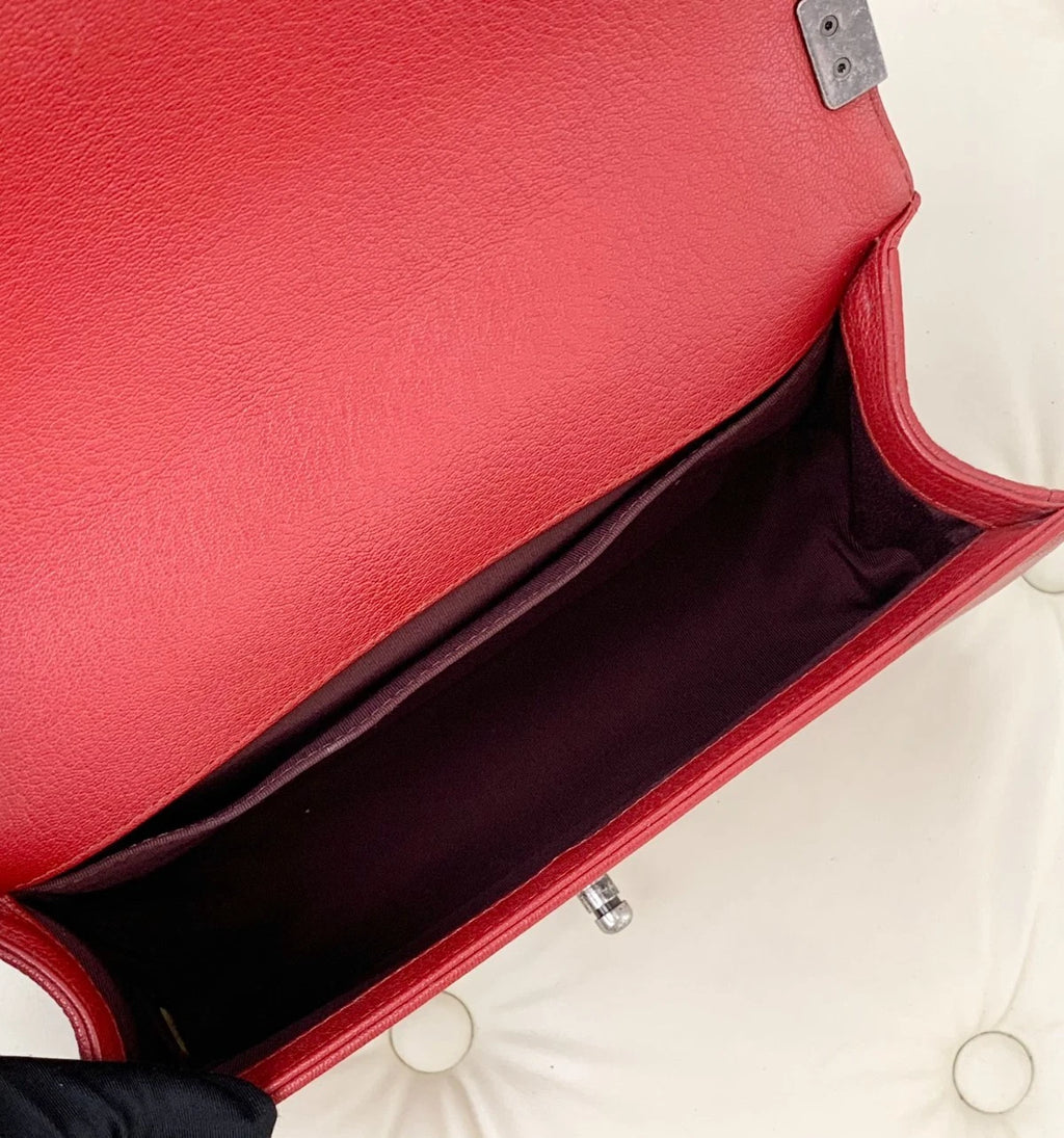 Chanel Leboy MM Calfskin Patent Chain Shoulder Bag Crossbody Red Women S