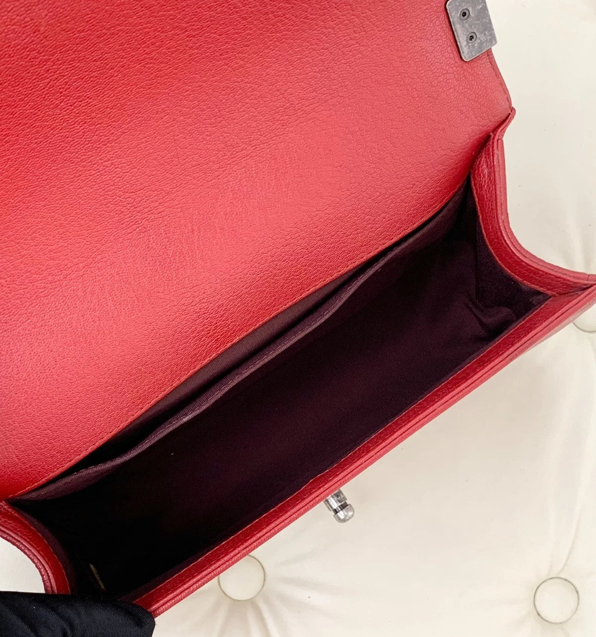 Chanel Leboy MM Calfskin Patent Chain Shoulder Bag Crossbody Red Women S