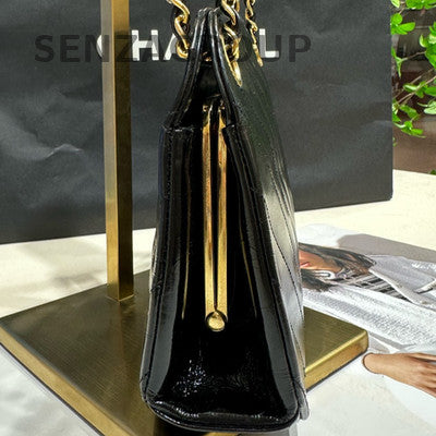 Chanel Vintage Black Gold Leather Chain Shoulder Bag Classic Women