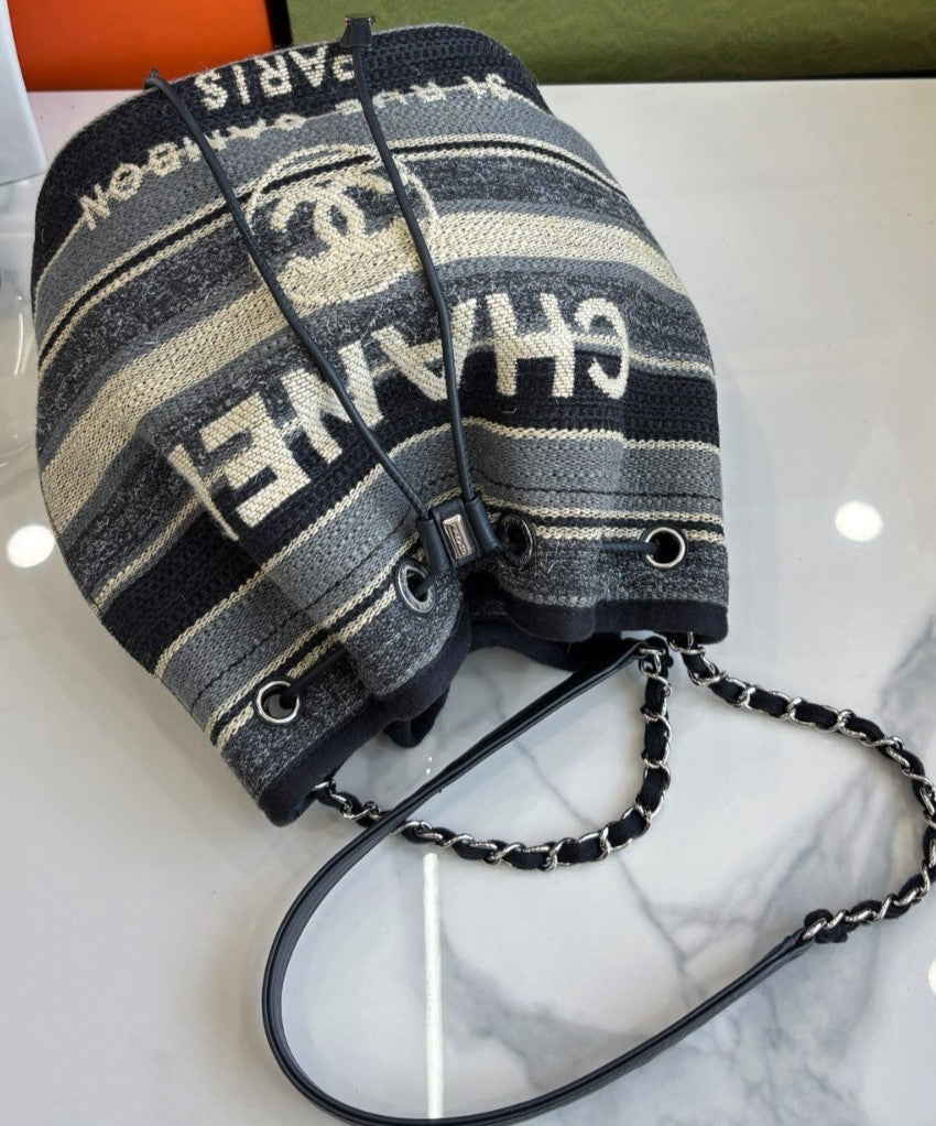 CHANEL Beach Series Drawstring Bucket Shoulder bag Canvas Women