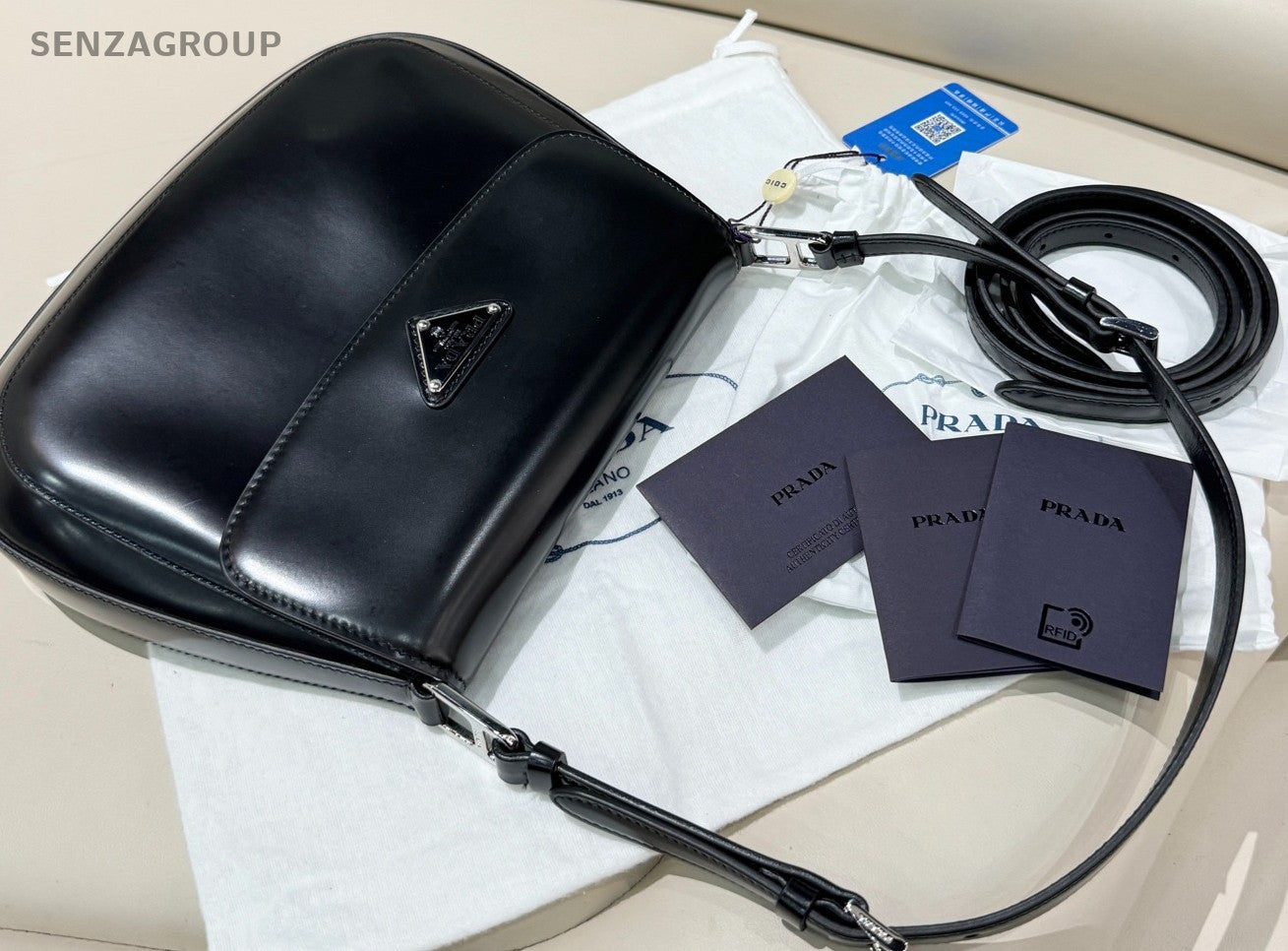 Prada cleo MM Shoulder Crossbody Underarm Bag Black Silver Women Brand New