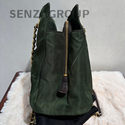 Prada Green Parachute Tote Chain Shoulder Bag Women's Classic