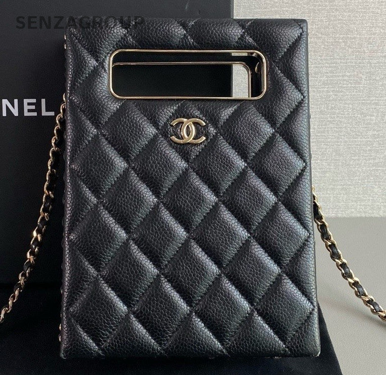 Chanel 22S Tote Diamond Chain Crossbody Black Gold Women Classic