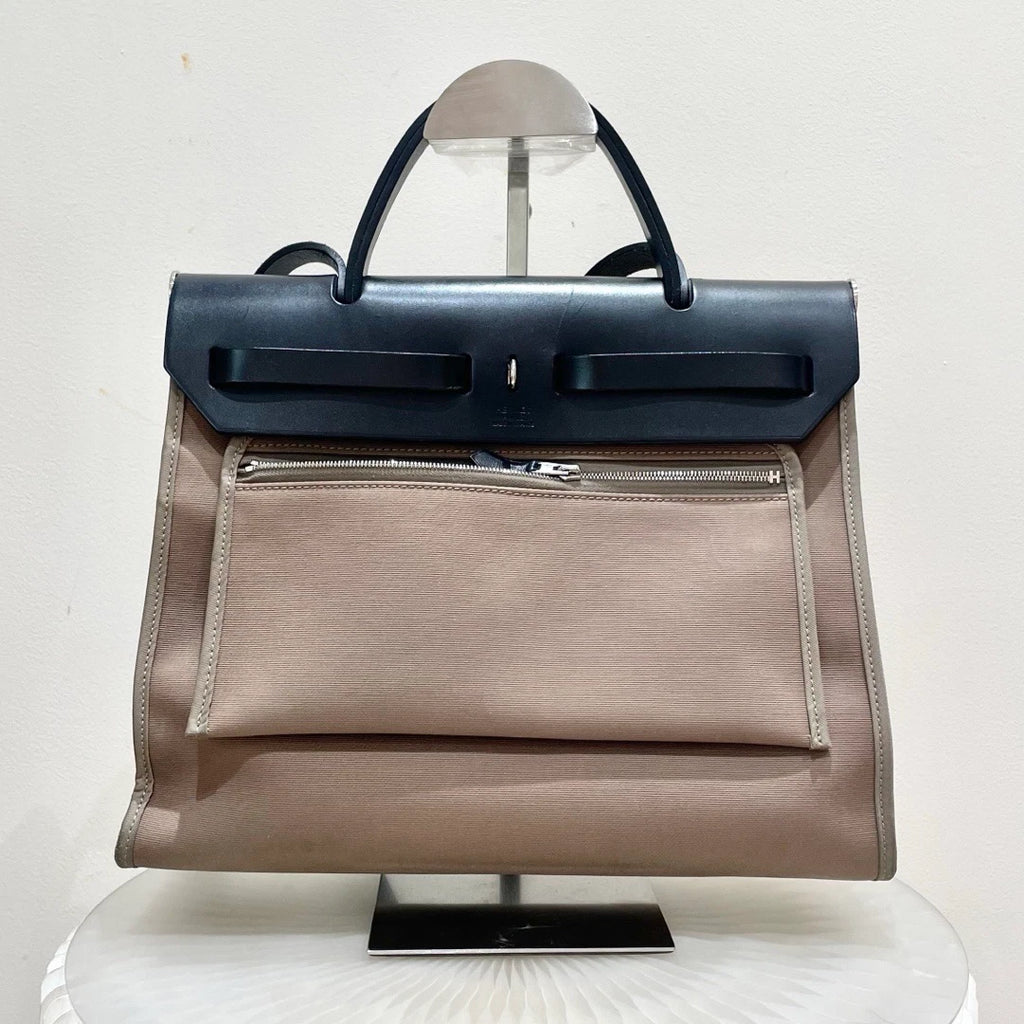 Hermes Herbag31 Top Handle Bag Crossbody Brown Silver Women Classic