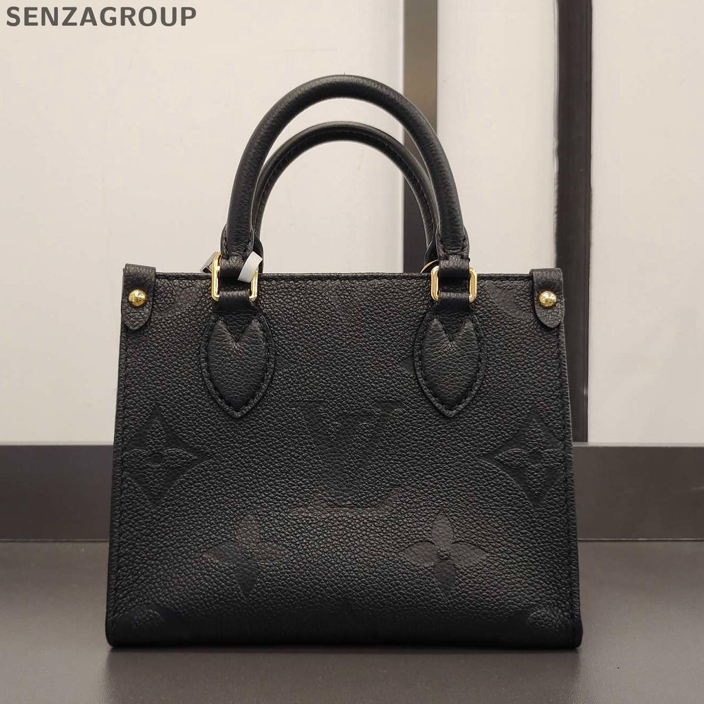 Louis Vuitton Black Leather Monogram Tote Shoulder Crossbody Bag Women Classic