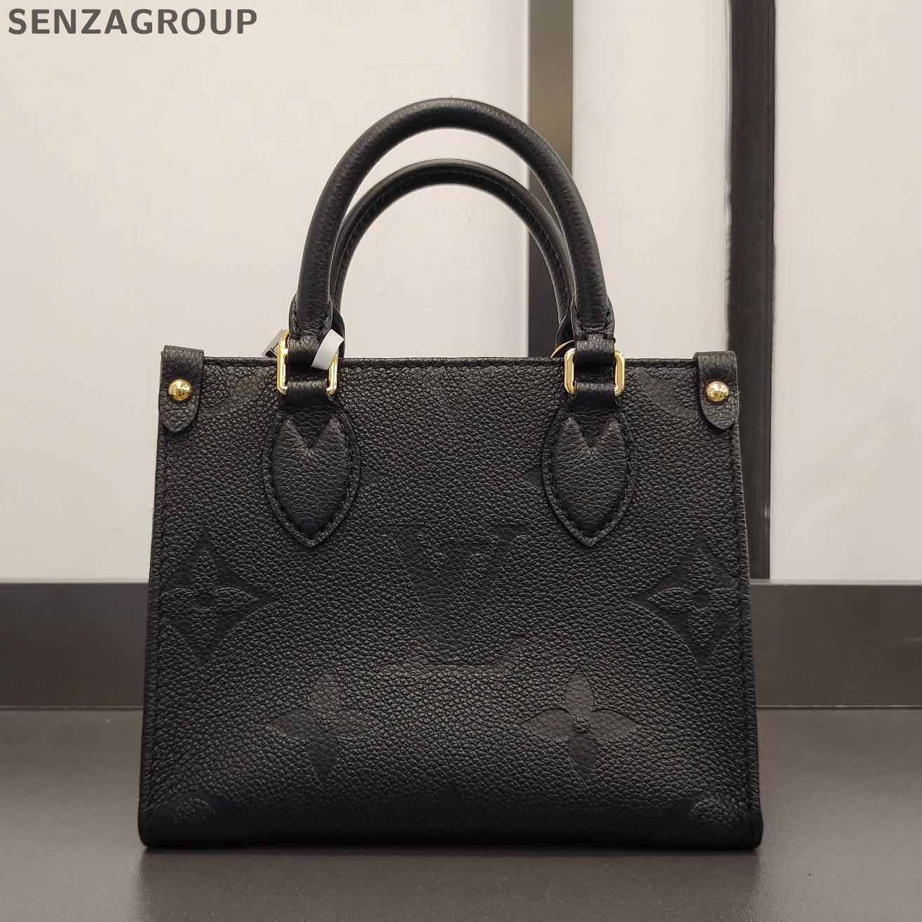 Louis Vuitton Black Leather Monogram Tote Shoulder Crossbody Bag Women Classic