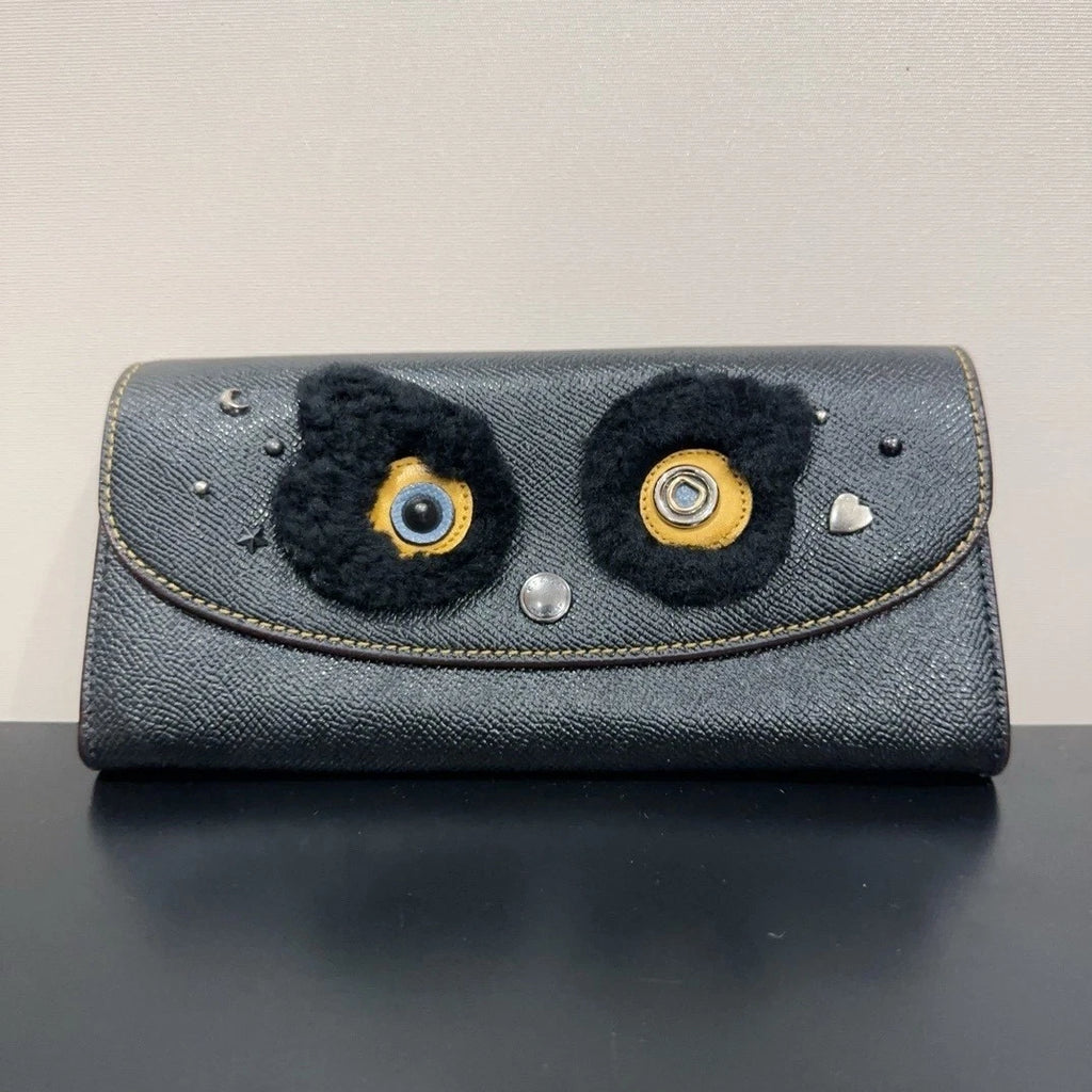 Coach Women's Panda Envelope Leather Long Wallet Clutch Black