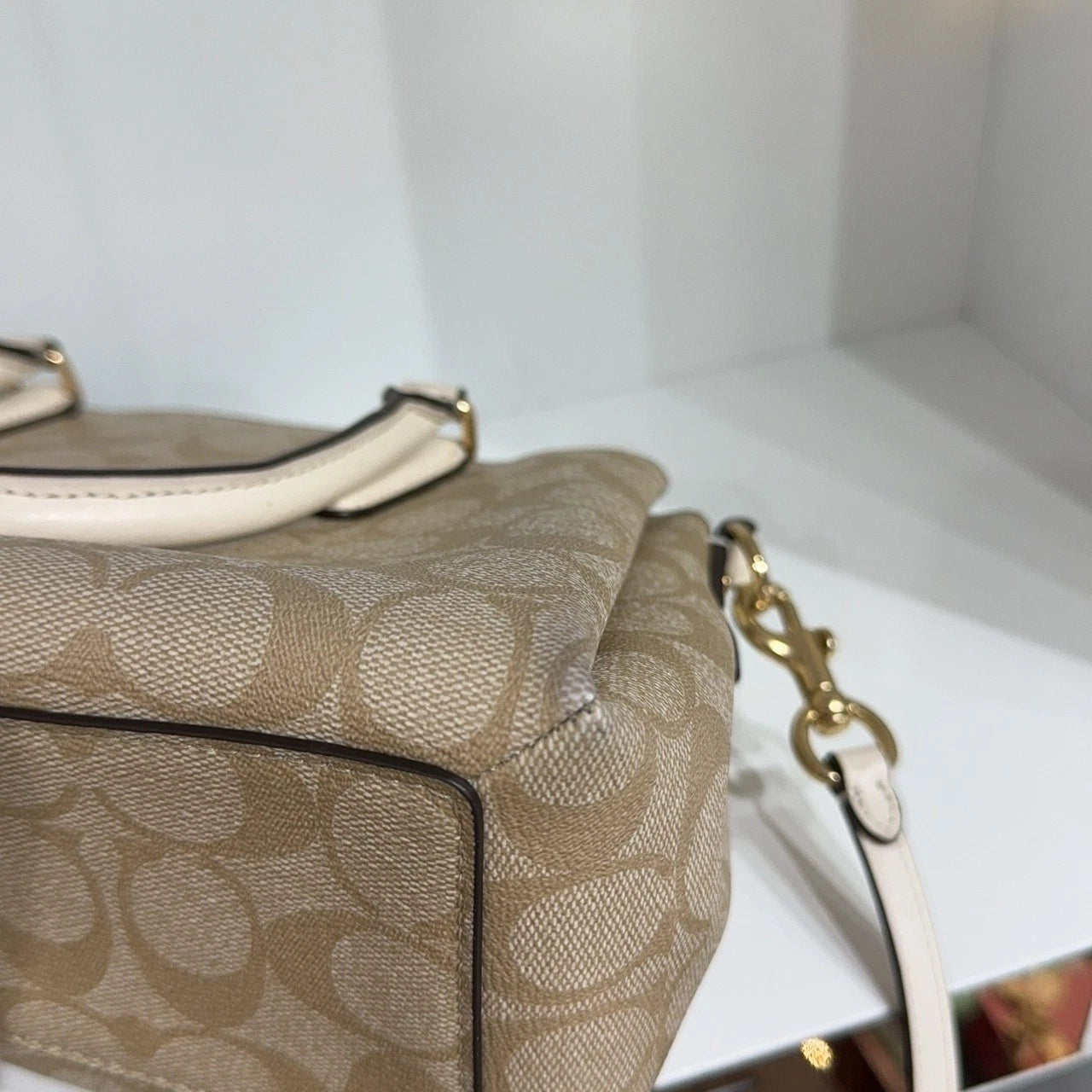 Coach Beige Monogram Logo Handbag Shoulder Crossbody Women