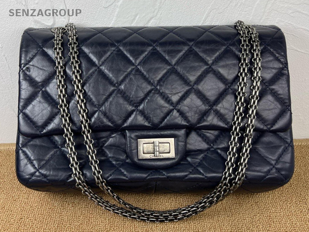 Chanel 2.55 Diamond Pattern Chain Shoulder Bag Black Silver Women Classic