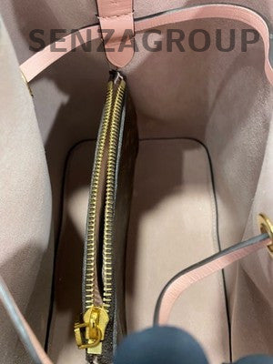 LV Monogram Bucket Bag Drawstring Shoulder Bag Brown Pink Gold Hardware