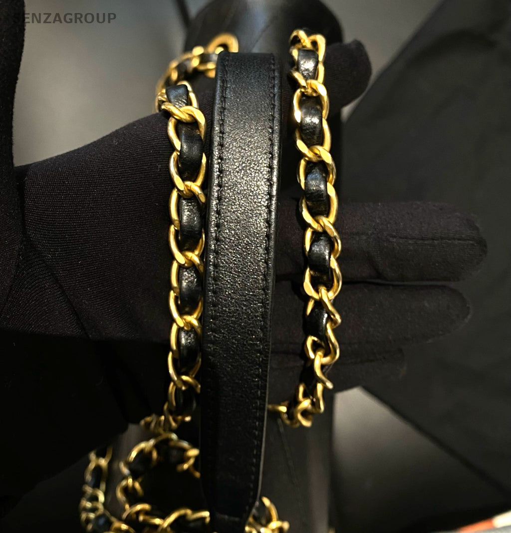 Chanel Chain 2Way Crossbody Shoulder Bag Black Gold Women Classic