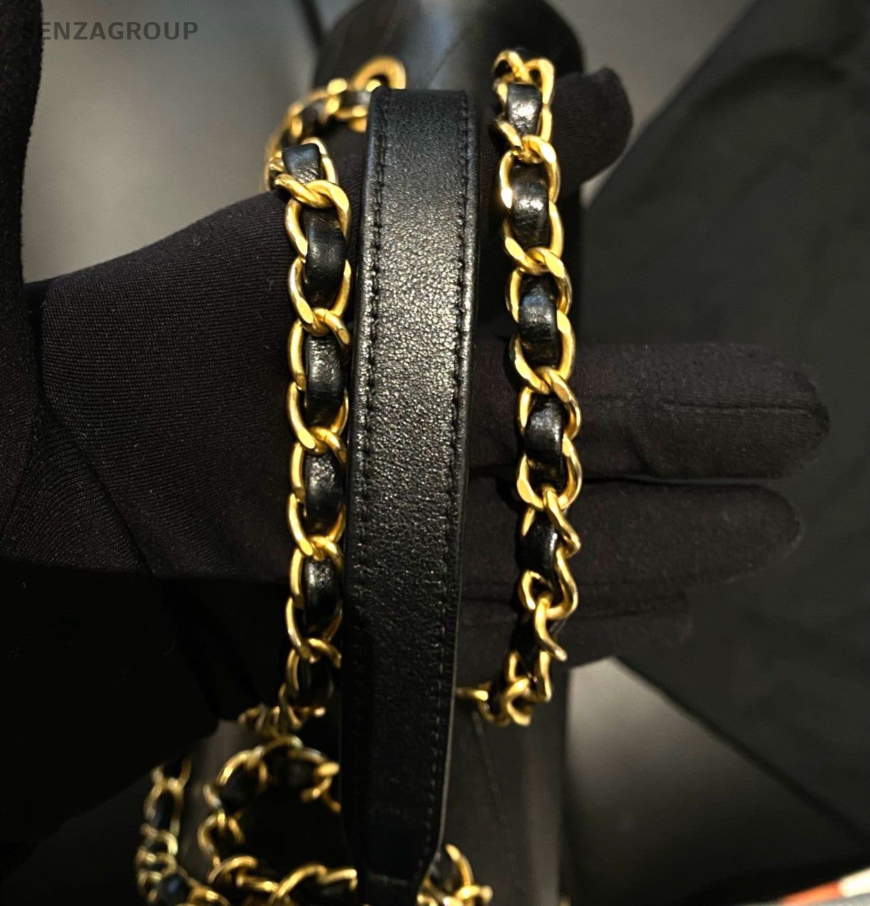 Chanel Chain 2Way Crossbody Shoulder Bag Black Gold Women Classic