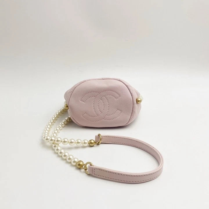 CHANEL Pink Mini Pearl Chain Drawstring Bucket Bag For Women