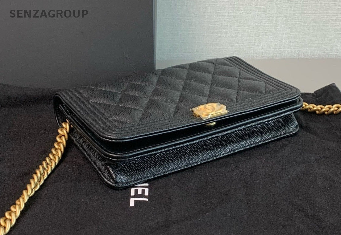 CHANEL Leboy Woc Calfskin Chain Shoulder bag Crossbody Women Black Gold