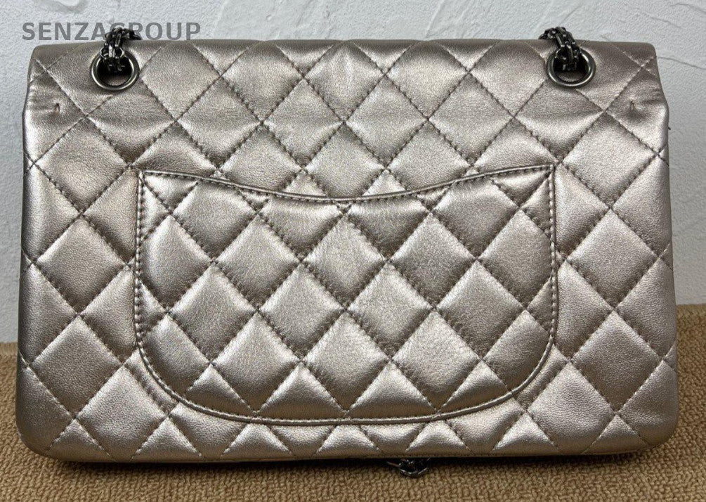 Chanel 2.55 Chain Shoulder Bag Crossbody Champagne Silver Women Classic