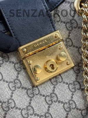 Gucci Small Padlock Chain Shoulder Bag Black Brown Gold Hardware