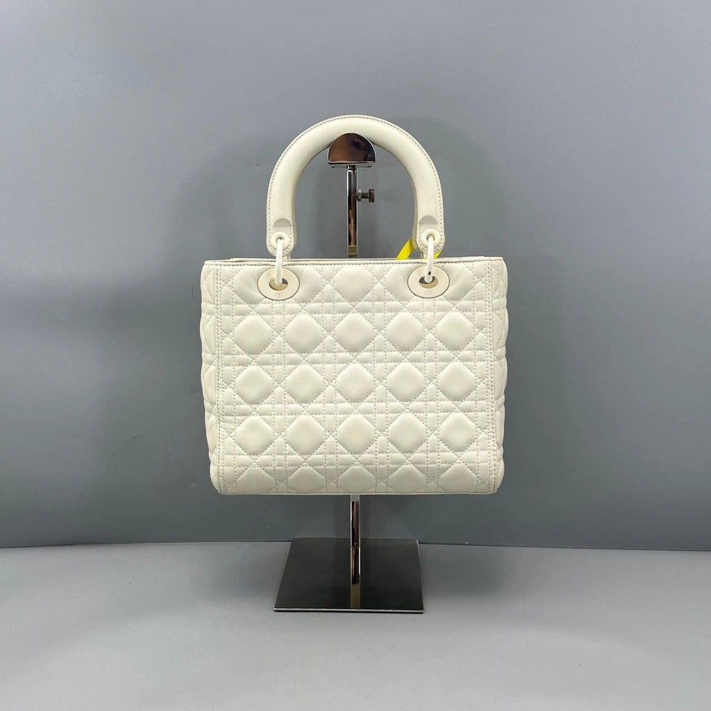 Dior White 5-Grid Lady Dior Top Handle Bag For Women