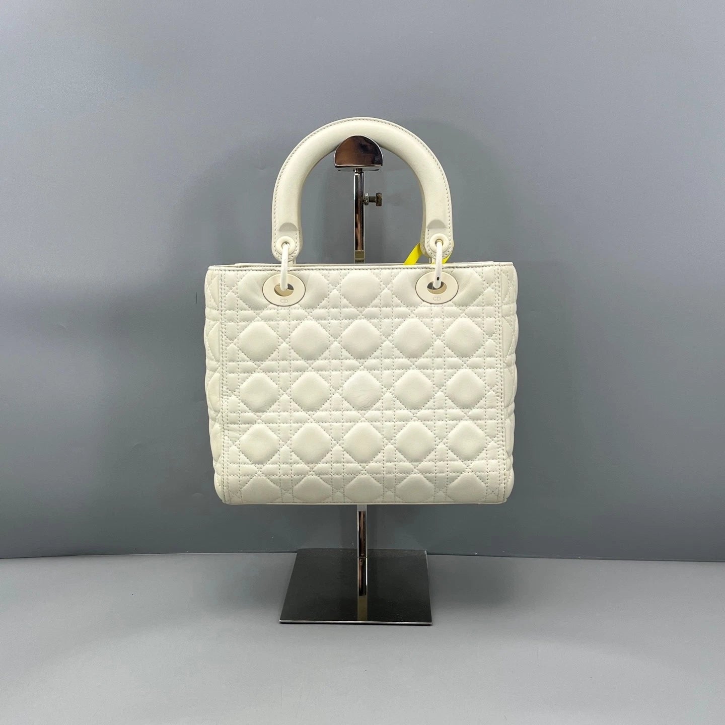 Dior White 5-Grid Lady Dior Top Handle Bag For Women