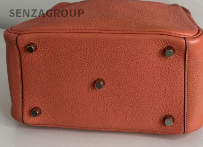 Hermes Lindy26 Shoulder Handbag Orange Silver Used Women Classic Designer