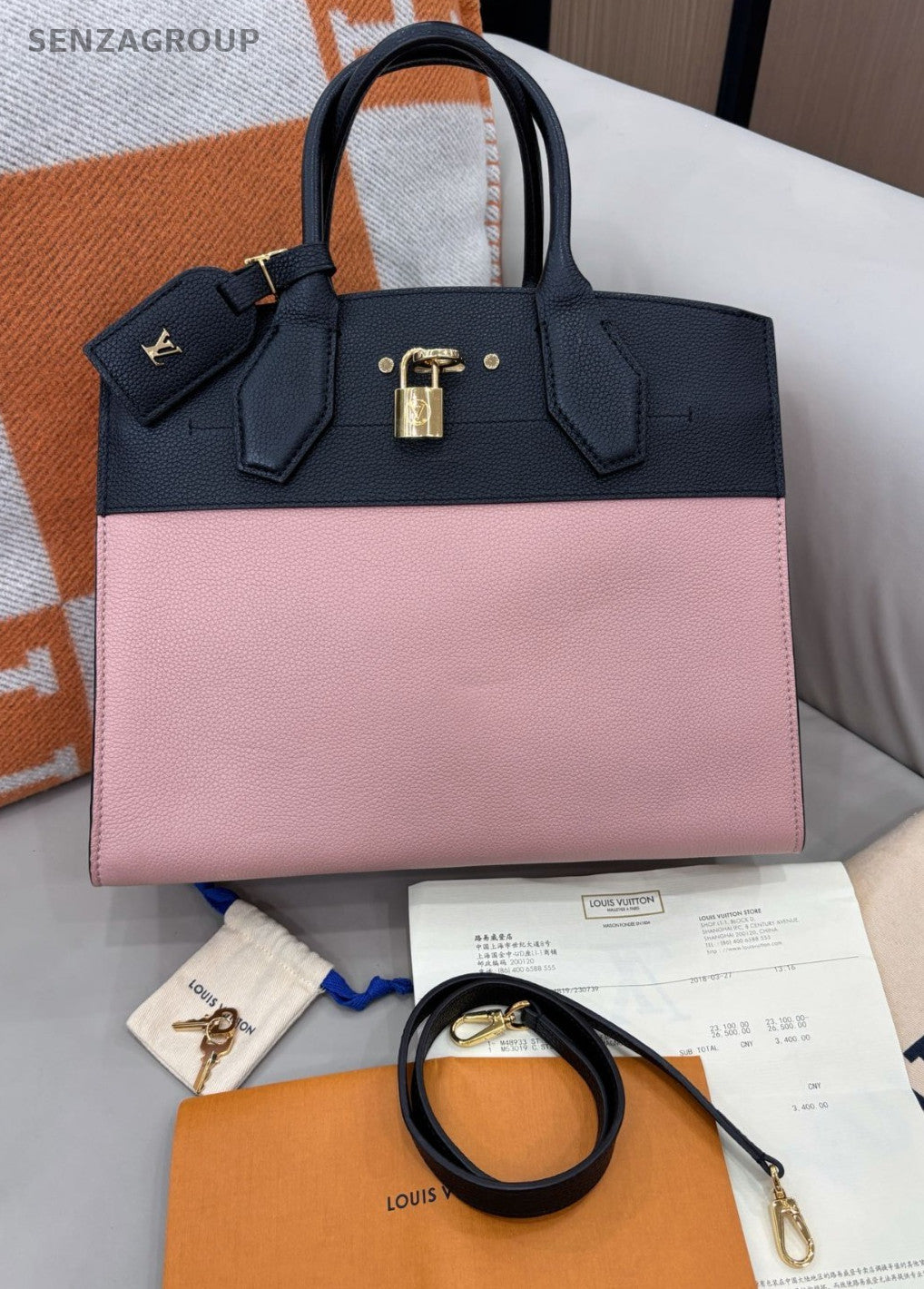Louis Vuitton City Steamer Top Handle 2way Shoulder Handbag Pink Black Women