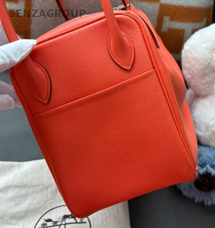 Hermes Lindy26 Shoulder Bag Orange Silver Used Women Classic Designer