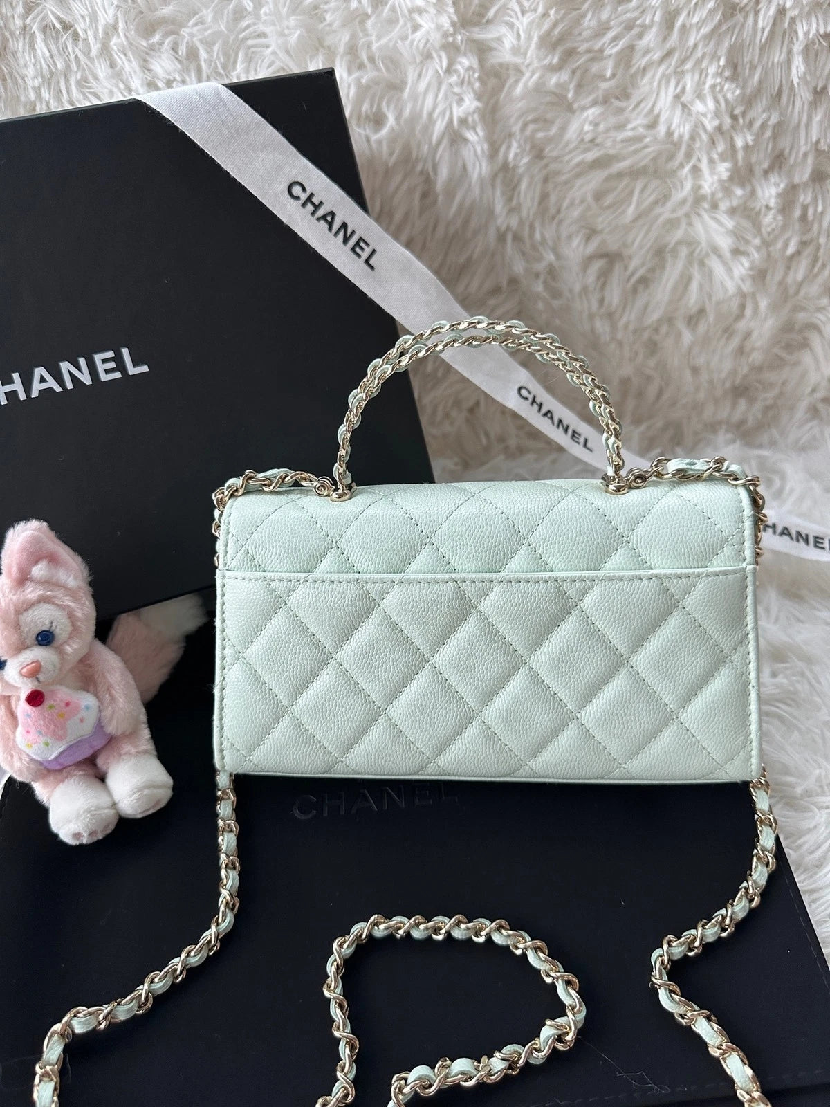 CHANEL Kelly Top Handle Bag Light Green Leather For Women