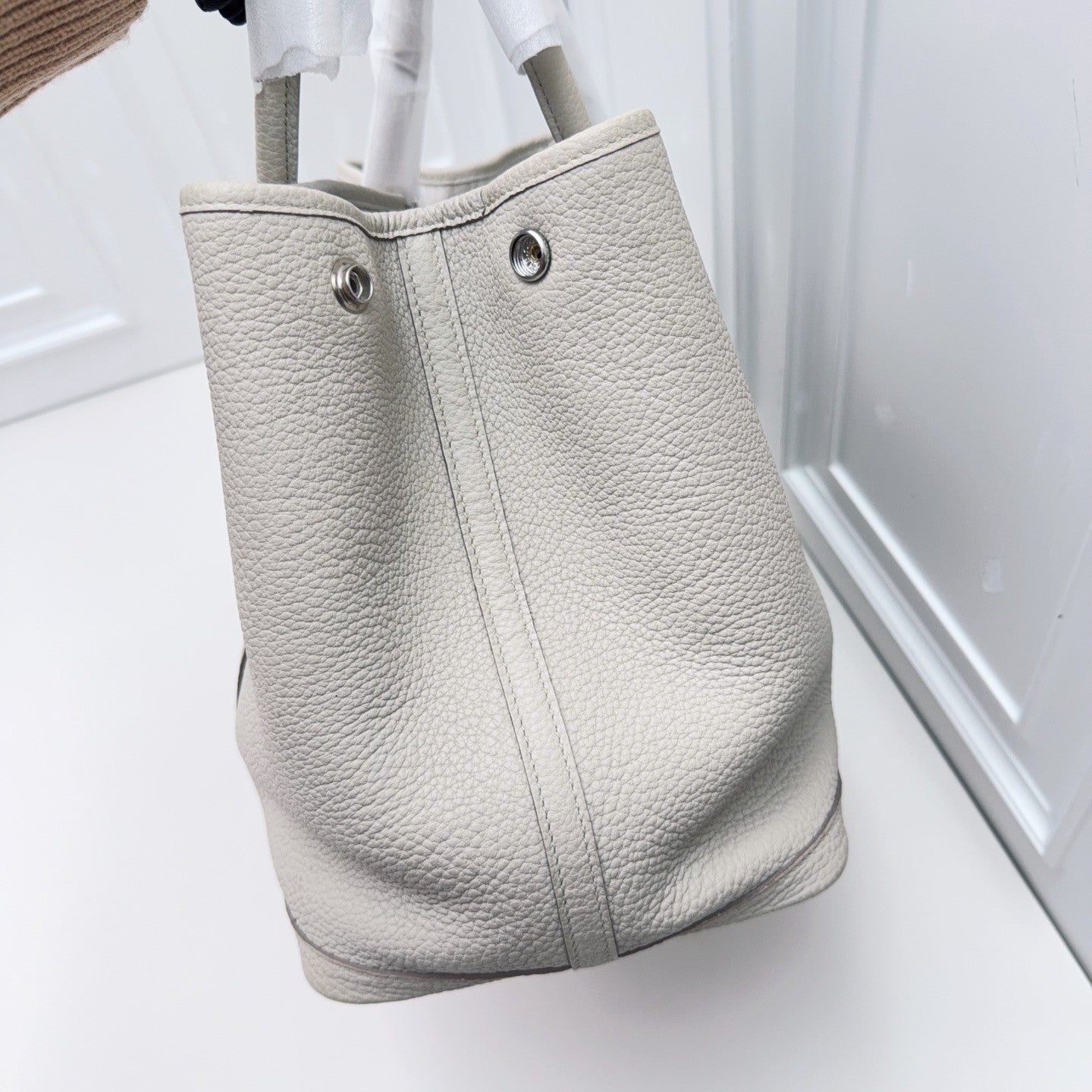 Hermes Garden Party Top Handle Bag White Silver Used Women Classic