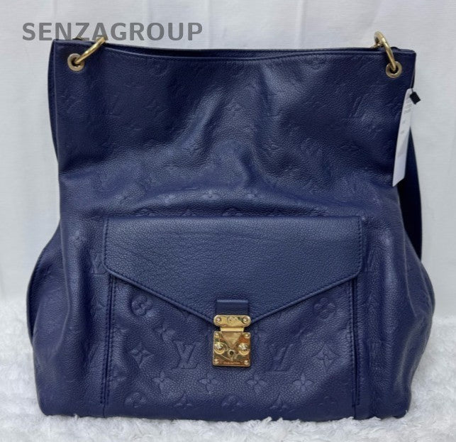 Louis Vuitton Monogram Hobo Shoulder Bag Blue Gold Women Classic