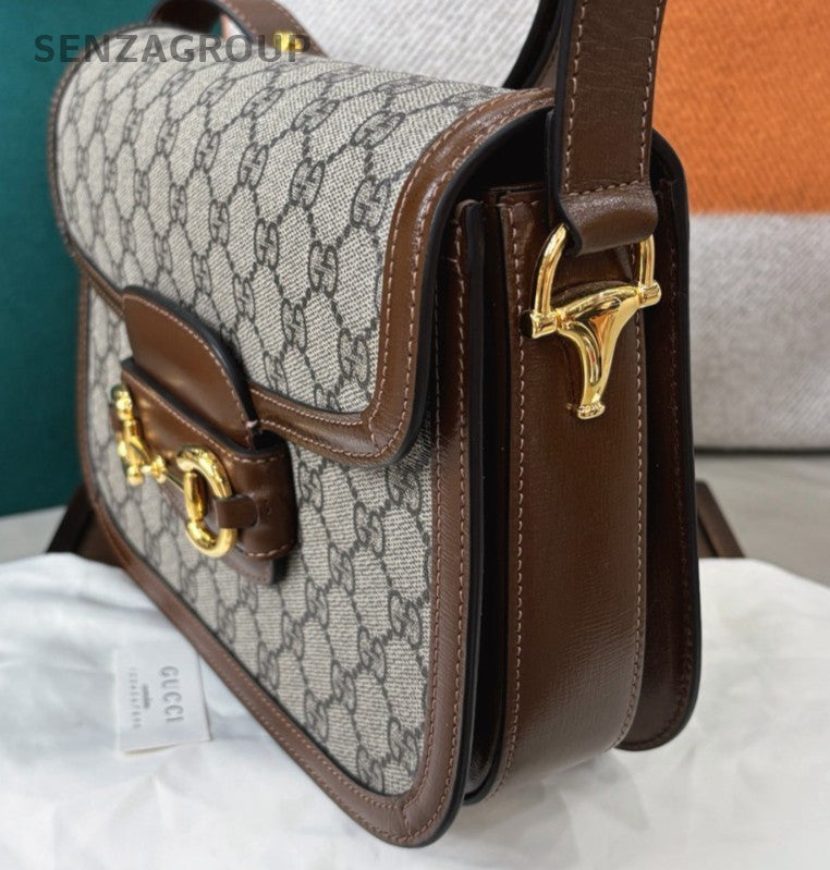 Gucci Horsebit1955 Ophidia MM Shoulder Bag Crossbody Brown Gold Women Classic