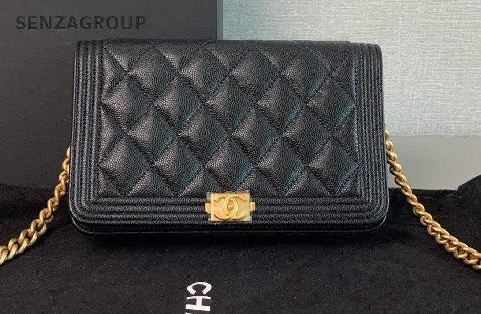 CHANEL Leboy Woc Calfskin Chain Shoulder bag Crossbody Women Black Gold