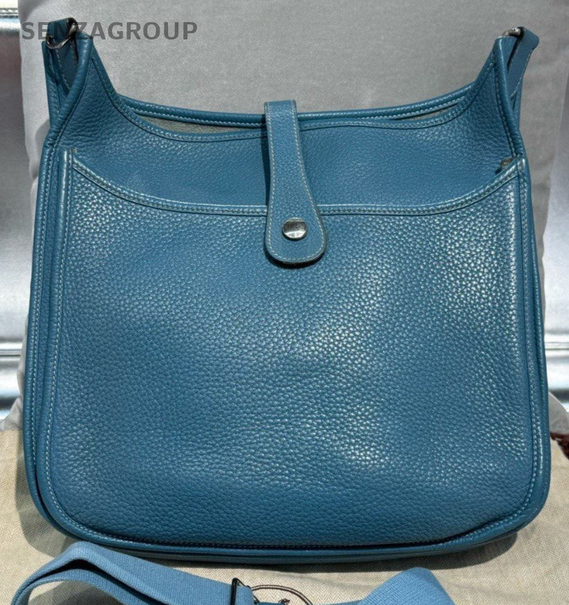 HERMES Evelyne33 Shoulder Bag Crossbody Blue Silver Used Women Classic