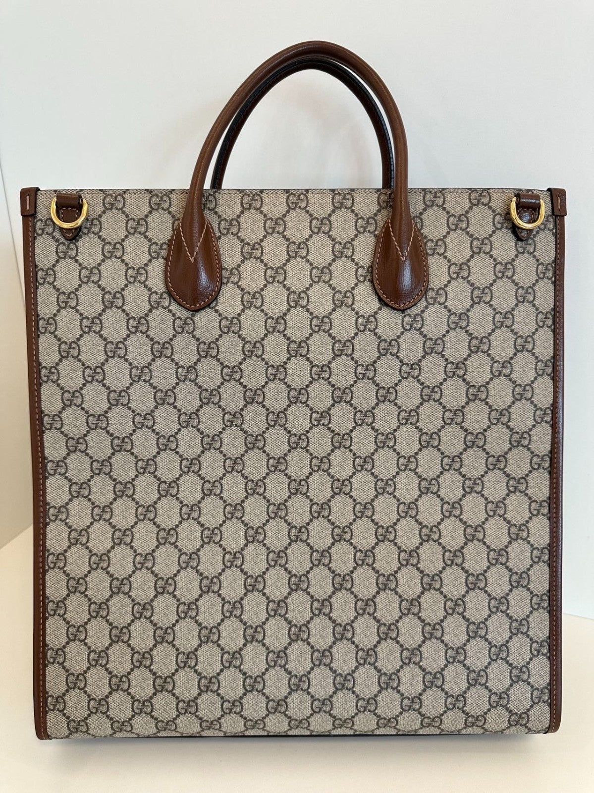 Gucci Retro Tote GM Top Handle Bag Crossbody Brown Gold Used Women Classic