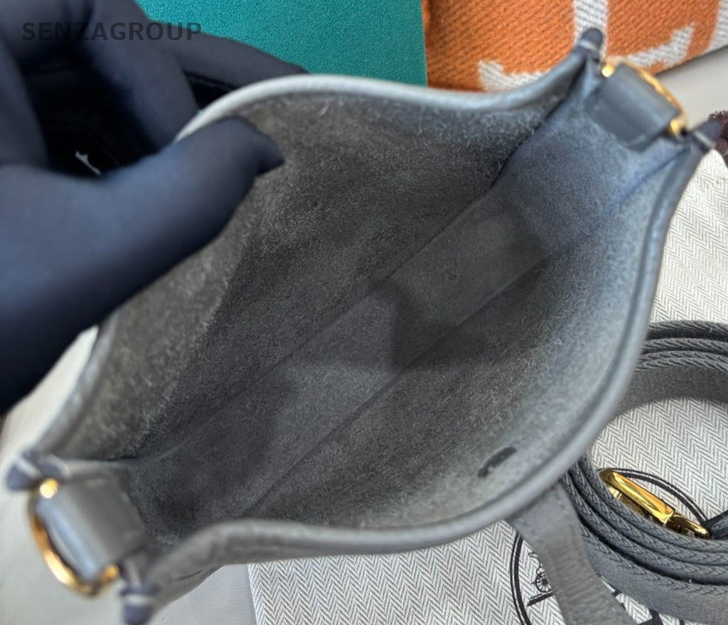 Hermes Evelyne Mini Crossbody Shoulder Bag Gray Gold Women Classic