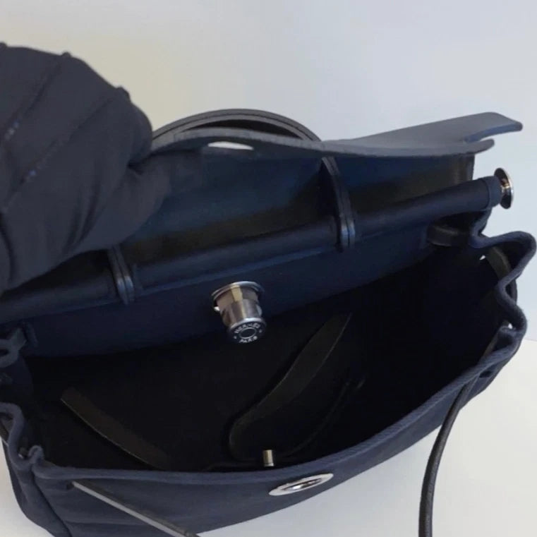Hermes Herbag Backpack Top Handle Bag Black Silver Hardware Unisex Fashion