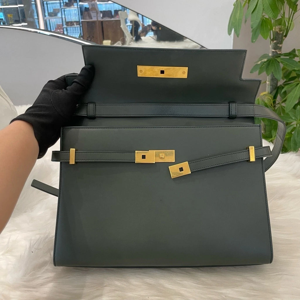 Saint Laurent Manhattan Medium Green Gold Shoulder Crossbody Bag Women