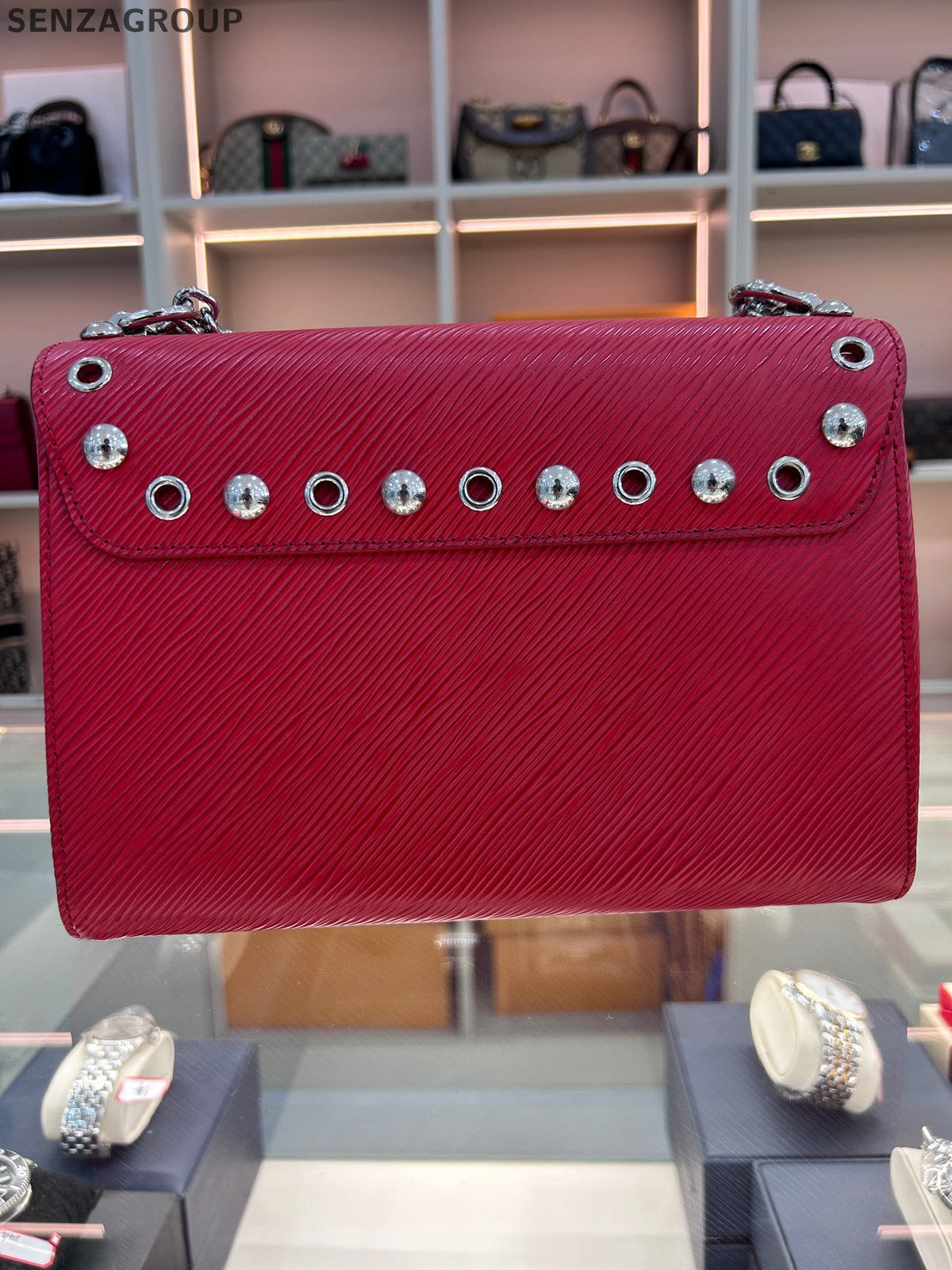 Louis Vuitton Epi Leather Twist MM Chain Bag Red Silver