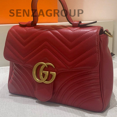Gucci Marmont 26 Medium Red Gold Chain Shoulder Bag - Classic Fashion Women