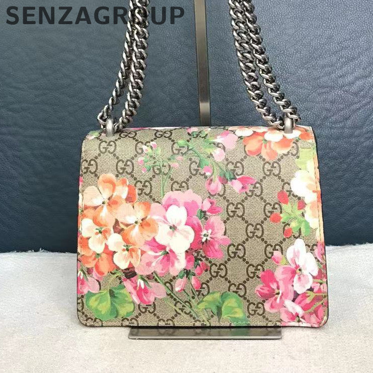 Gucci Dionysus Small Floral Chain Shoulder Bag Brown Silver Hardware