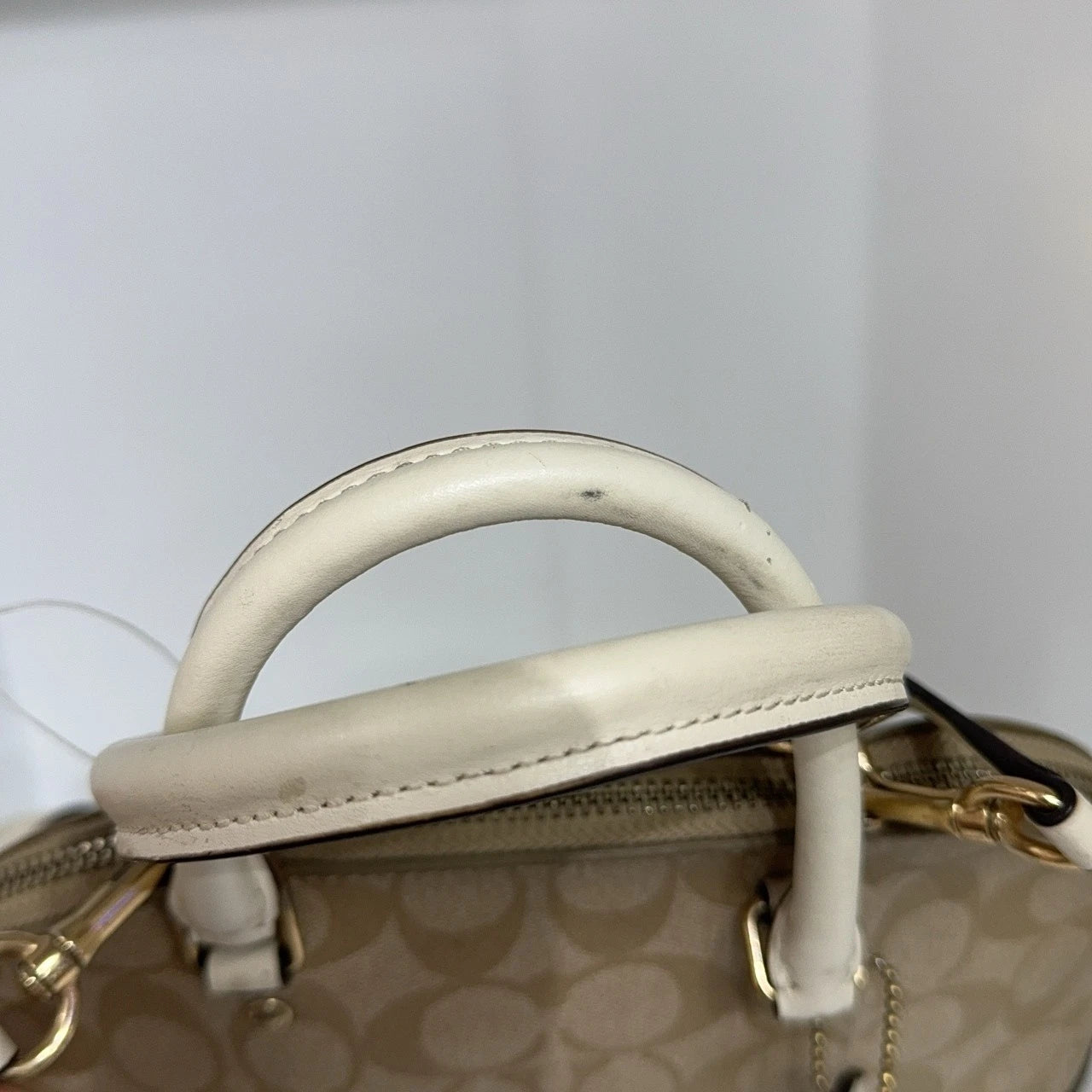 COACH Beige Monogram Canvas Shell Shoulder Handbag Crossbody Women