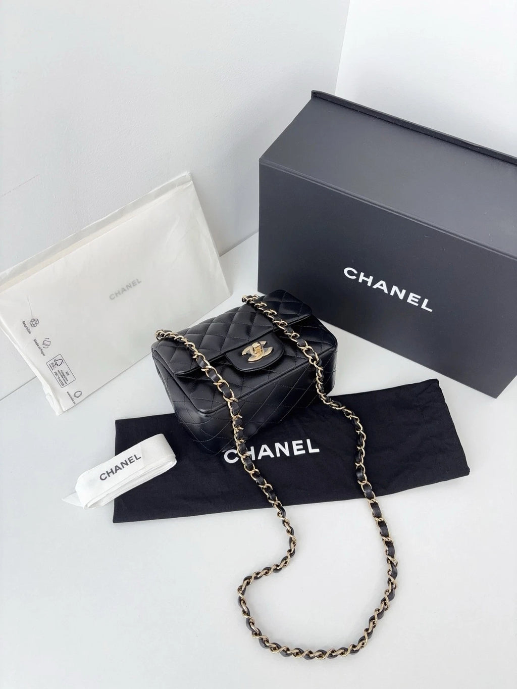 Chanel Classic Flap Black Gold Diamond Crossbody Women Classic