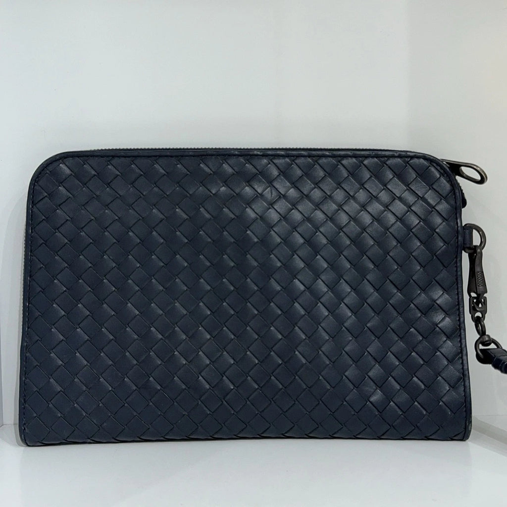Bottega Veneta Classic Woven Leather Clutch For Women Dark Green