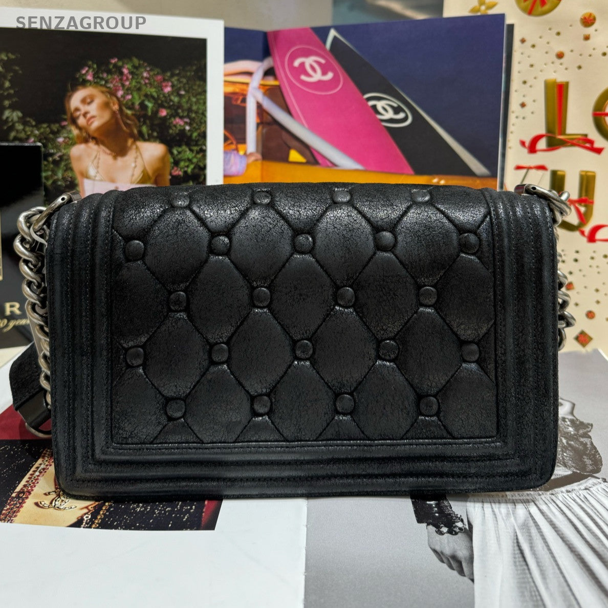Chanel Le Boy Medium Black Silver Classic Chain Shoulder Crossbody Bag