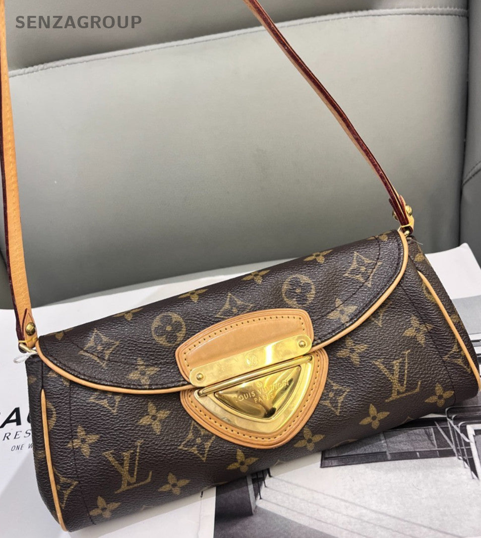 Louis Vuitton Monogram Golden Button Shoulder Bag Brown Leather Women Classic