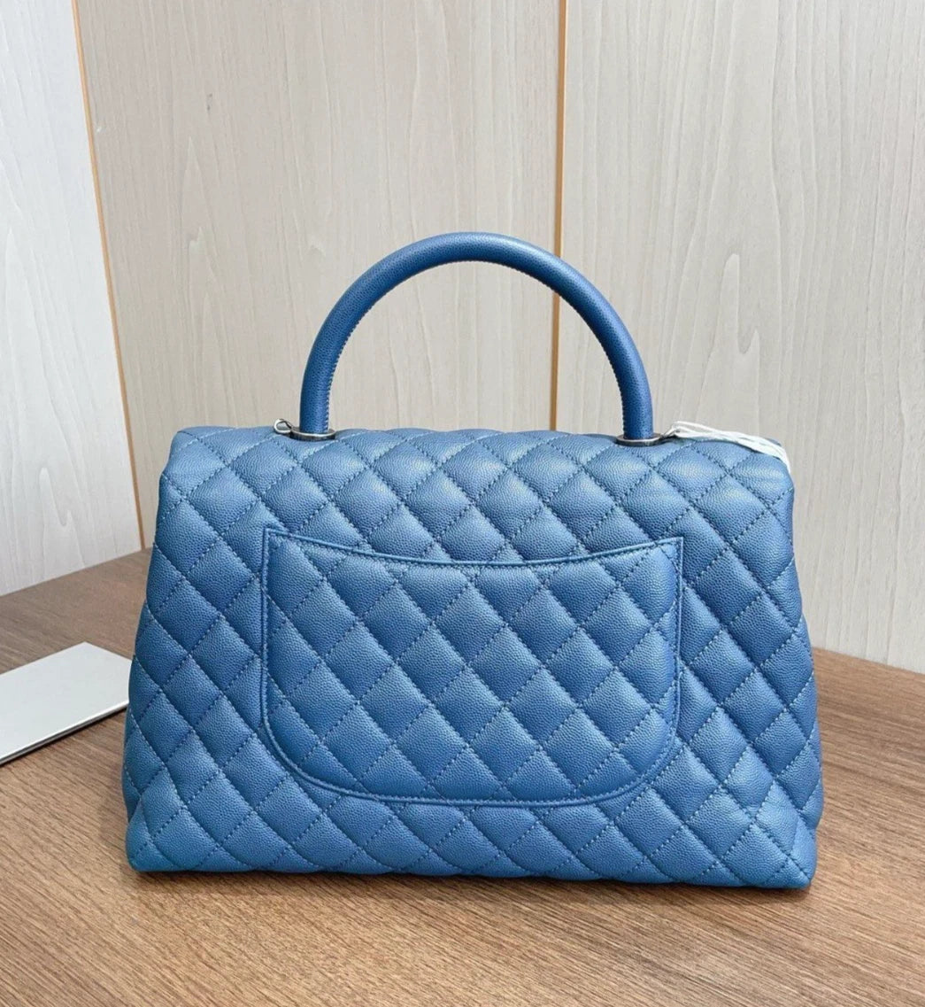 CHANEL Coco Handle Calfskin GM Top Handle Bag Crossbody Bag Blue Women