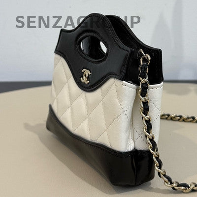 Chanel Black White Mini Quilted Flap Bag Gold Hardware Classic Women