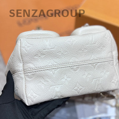 LV Leather Embossed White Gold Backpack Women Classic Fashion