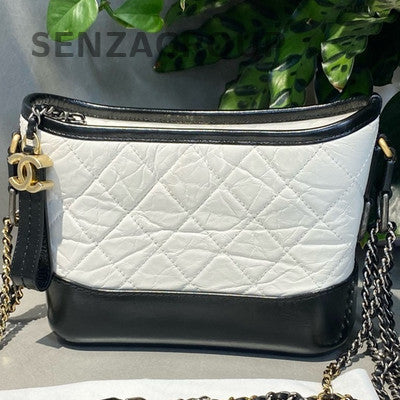 Chanel Small Black & White Gabrielle Hobo Bag Quilted Chain Shoulder Crossbody